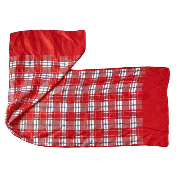 Vintage Plaid Scarf in Orange and Gray. - Picture 2 of 6